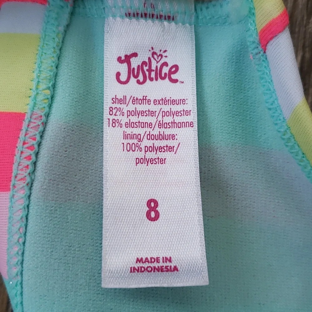 Justice Pink and Blue Striped Bikini Swimsuit, Size 8